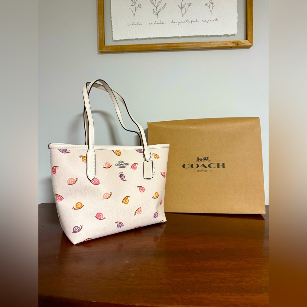 Coach Cream Tote with Multicolor Snail Design